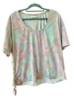 prAna Side Tie Tee Large Pastel Abstract TENCEL Lyocell Yoga Athleisure Top